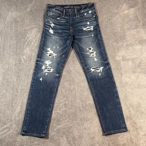 American Eagle Jeans Airflex+ Slim Distressed Ripped Dark Wash Mens 31x30